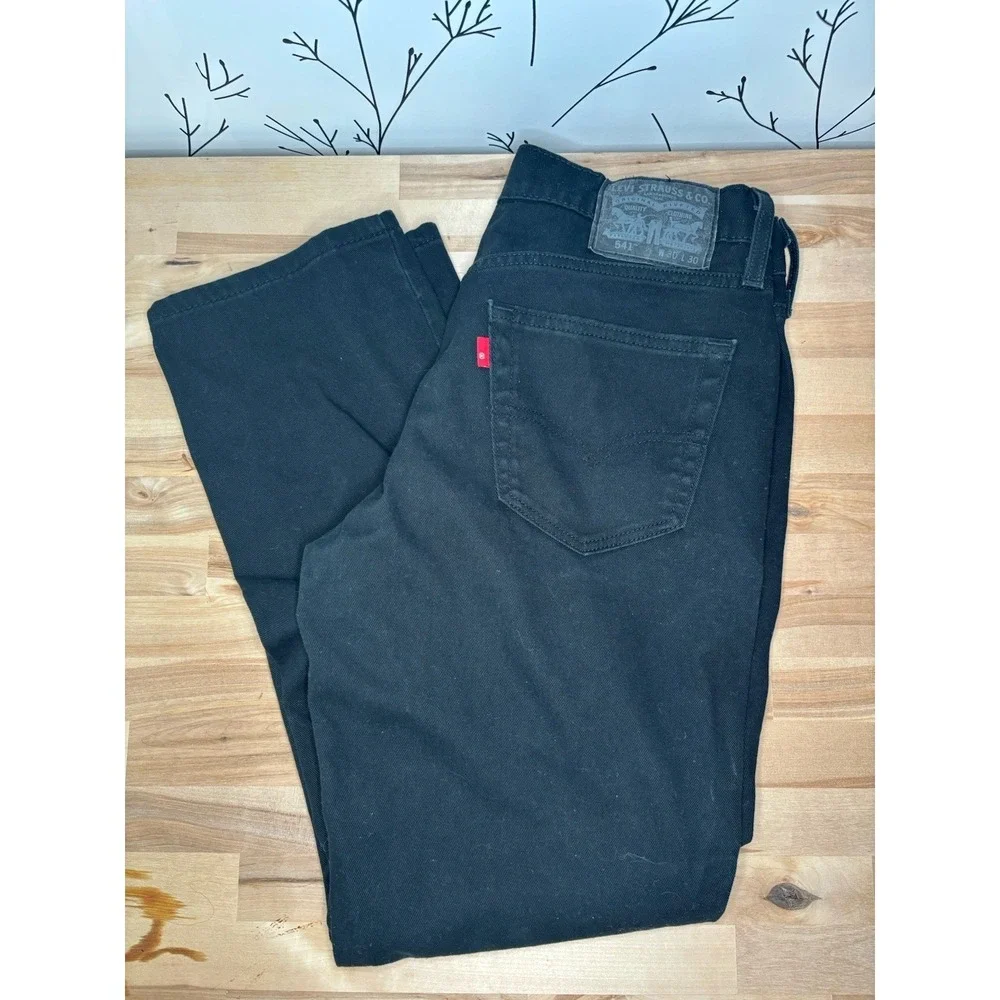 Levi's Men's Reg. Fit Straight Black Denim Jeans Stretch Dark Wash Classic 30x30
